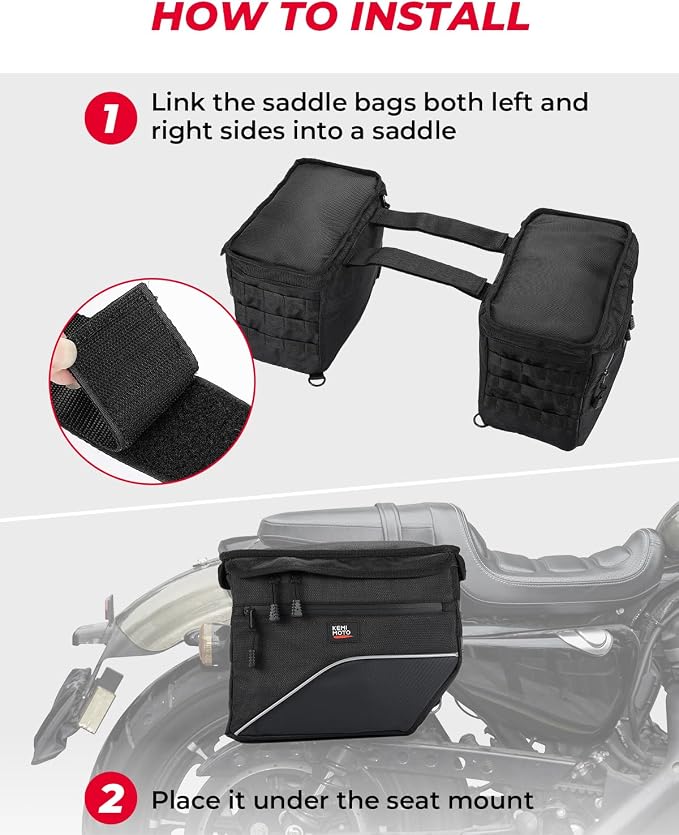 KEMIMOTO Upgrade Motorcycle Saddle Bags 26L (13Lx2) Middle-Sized Throw Over Saddlebags Orange Liner Scooter Panniers Universal Compatible with Softail Sportster Cruiser Motorbike Dirt Bike