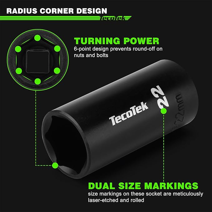 TecoTek 3/8" Drive Impact Socket Set, 109-Piece SAE (5/16"-1") and Metric (6mm-24mm), Deep & Shallow, 6 Point, Adapters, Ratchet Handle, Screwdriver Bit Set, Spark Plug Socket