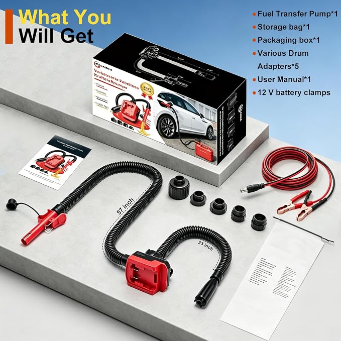 5.5 GPM Cordless Fuel Transfer Pump with Auto Shut-Off & Beep Alert, 57"Hose & 5Adapters, Compatible with DeWalt 20V & Milwaukee 18V Batteries, Portable Gas Can Pump for Gasoline andDiesel (Bare Tool)