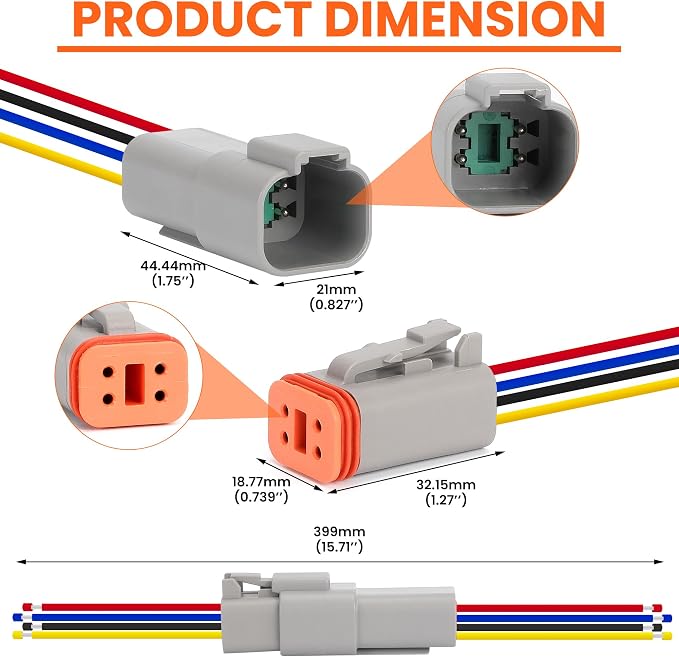 6 Sets Deutsch 4 Pin Connector Kit - Waterproof Electrical Connectors 18 AWG, IP67 Automotive Wire Connectors (Male & Female) for Car, Truck, Boat