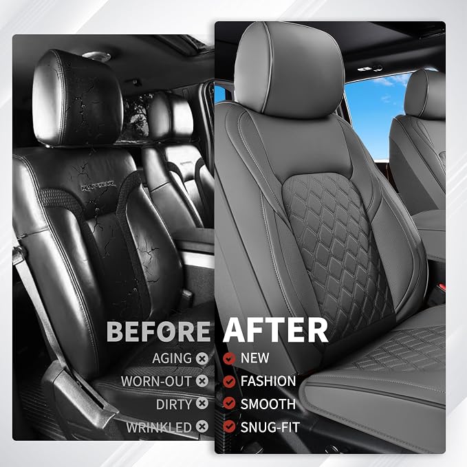 Huidasource Fit for Gray Chevy Silverado/GMC Sierra Front Seat Covers, Thickened Perforated Nappa Leather Front Truck Seat Covers 2007-2025 1500, 2015-2025 2500HD 3500HD Crew Double Extended Cab