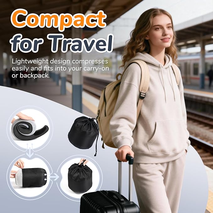 SYNNA Travel Neck Pillow for Airplane & Car, 360° Head and Chin Support, Ergonomic Memory Foam with Silky-Smooth Breathable Washable Cover for Flights, Road Trips & Office Naps