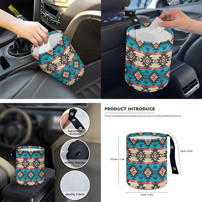 Southwest Aztec Blue Car Seat Covers Set of 15 with Universal Steering Wheel Cover, Rearview Mirror Cover, Car Trash Can, Seatbelt Pads, Cup Holder Coasters, Keychains