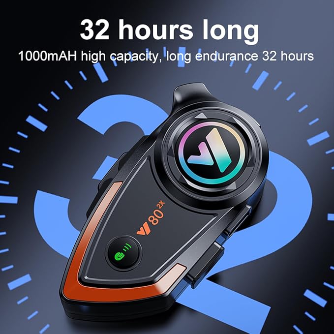 Motorcycle Helmet Bluetooth Headset 500meters 2 Riders Bluetooth Helmet Intercom Headset with CVC Noise Sound Quality Speakers Communication Systems Motorcycle Riding/Snowmobile/Cycling/Sports