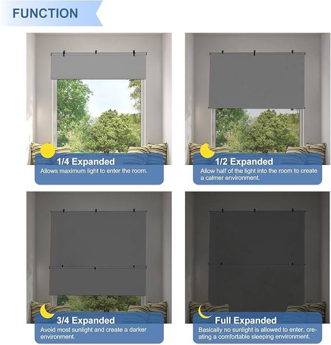 E&K Sunrise 4'W x 15'H Outdoor Roller Shades Patio Cordless Roll Up Blinds Foldable Sun Shade UV Block Exterior Sun Screen for Outside Porch Backyard Deck Pergola (Gray)