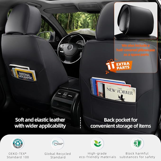 Universal 2-Seater Waterproof Breathable Nappa Leather Car Seat Covers Full Set, Compatible with Honda Civic, Toyota Camry Corolla, Nissan Rogue Sentra, Fit for Front Seats Most Sedans SUV