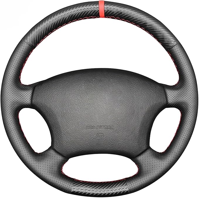 Loncky Custom Fit Black Genuine Leather Steering Wheel Cover for Toyota Land Cruiser 1995 1996 1997 1998 1999 2000 2001 2002 Accessories Car Interior Hand Stitched OEM Parts