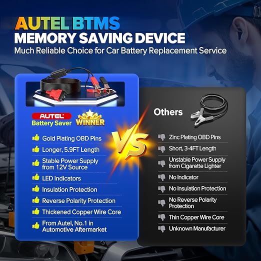 Autel OBD2 Memory Saver for Car Battery, 2026 MaxiBAS BTMS for All 12V Vehicles, Preserve ECU Code & Electronic Presets, Maintain PCM Data, Polarity Protection, Built-in Voltage Meter, LED Lights