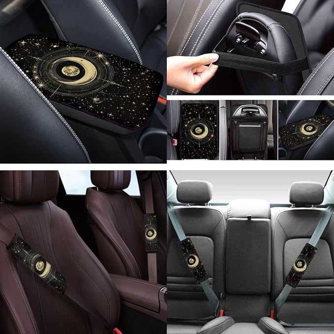 Gothic Moon 12 Pcs Car Seat Covers with Steering Wheel Cover,Seat Belt Covers Cup Holder with Keychain Automotive Protector Set Unverisal Fit Cars SUV