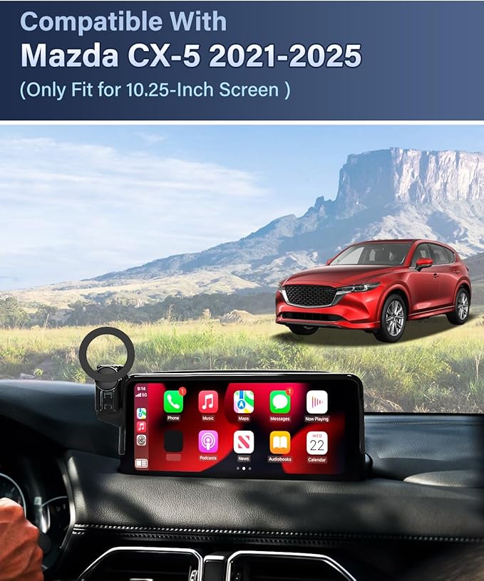 PZK Car Phone Holder for Mazda CX-5 CX5 2021 2022 2023 2024 2025 Accessories 10.25-Inch Screen Fixed Clip Car Phone Mount Compatible with Magsafe Eqquied with Sunglasses Storage Box 360° Rotation