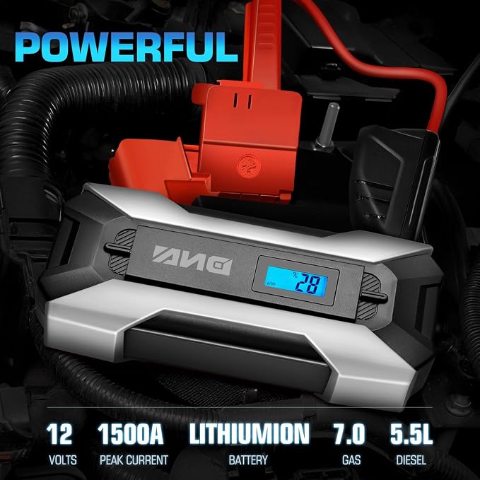 DNA Motoring TOOLS-00269 12V 1500A 15000 mAh Multi-Function Portable Car Battery Jump Starter for Up to 7.0L Gas & 5.5L Diesel Engine, with Carry Case, White