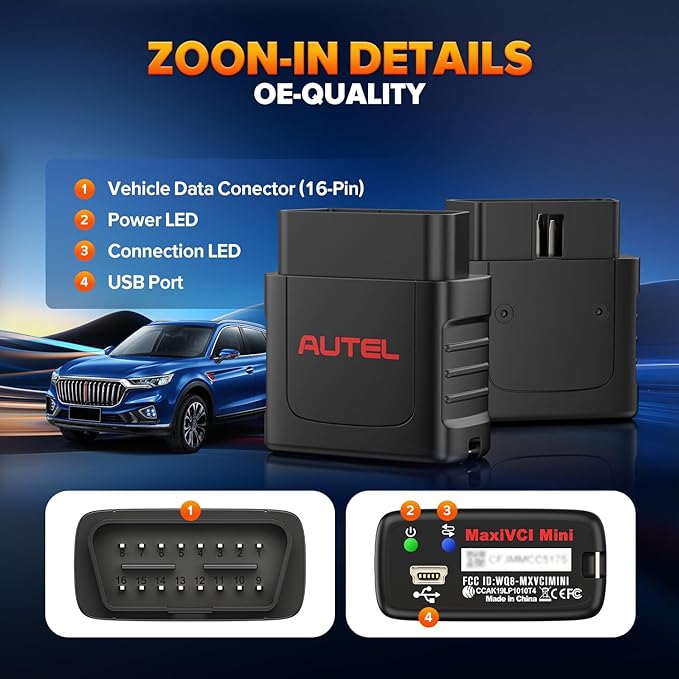 Autel MaxiSys MaxiVCI VCI Mini OBD2 Adapter Connector, 2026 Vehicle Wireless Diagnostic Interface, Work w/Autel Scanner MaxiCOM MK808BT PRO MK808Z-BT MK808K-BT MP808BT Pro MK808S-TS MP808S-TS MK808TS