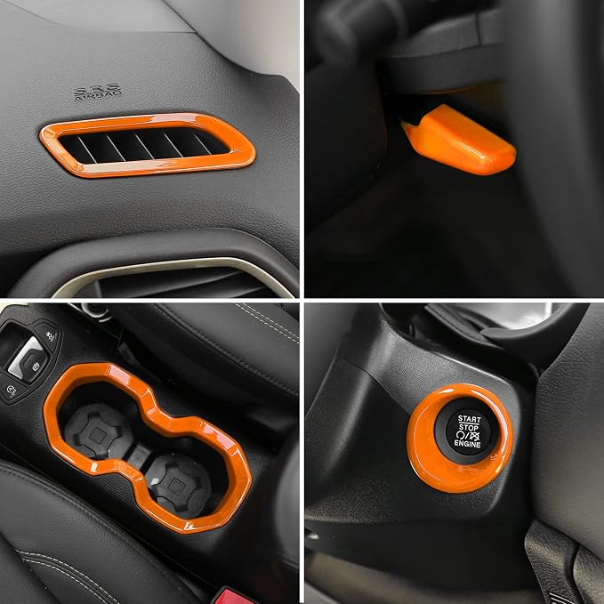 CheroCar 31 PCS Full Set Interior Decoration Trim Kit Steering Button Cover Door Handle Cover Air Outlet Cover Cup Holder Gear Cover Trim Door Speaker Cover for Jeep Renegade 2016-2018,Orange…