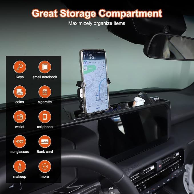 Car Center Console Dash Organizer with Phone Holder Compatible with Toyota Land Cruiser 250 Prado LC250 J250 2024 2025,ABS Dashboard Tray Storage Box Interior Accessories (Phone Mount Holder C)