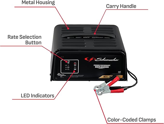 Schumacher Electric 6A Car Battery Charger and 50A Engine Starter,4-in-1 Solution,Maintainer,10A Boost,for 12V Power Sport,Automotive,and Marine Batteries,SC1361,(Pack of 2)