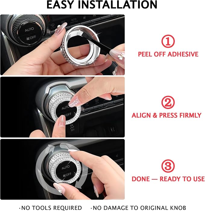 11PCS Crystal Knob Cover Trim Set - Zinc Alloy Rhinestone Interior Upgrade Bling Accessories, Stylish Control Knob Caps Compatible with 2023-2025 Toyota RAV4 Hybrid