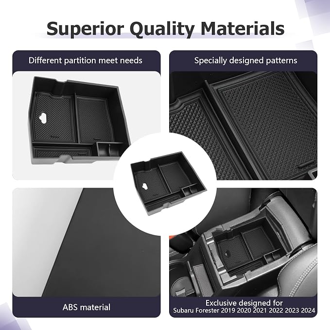LUWU Center Console Organizer Compatible with 2019 2020 2021 2022 2023 2024 Subaru Forester Accessories Armrest Console Secondary Storage Box Insert Tray ABS Material Black