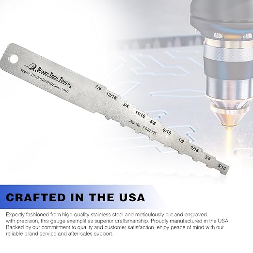 Made in America Brake Lining Measuring Tool Brake Gauge Technicians Gauge Designed for Vehicle Maintenance Inspection, Labeled in 16ths - BT-1032T16