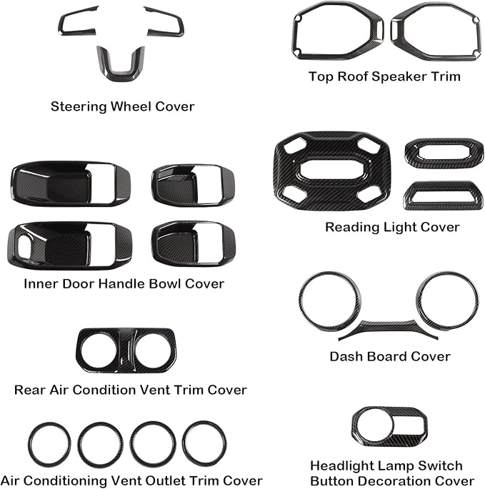 CheroCar 21PCS Full Set Interior Decoration Trim Kit for 2018-2026 Jeep Wrangler JL JLU & Gladiator JT Steering Button Frame, Air Conditioning Vent, Reading Light, Speaker (Carbon Fiber)