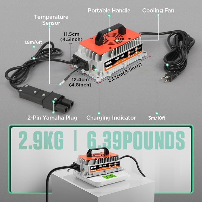 CMTOOL 48V 18AMP Golf Cart Battery Charger for Yamaha G19 G22, Smart Automatic Trickle Charger, 2-Pin Plug, IP67 Waterproof, for 48V Lead Acid Batteries G19-G22