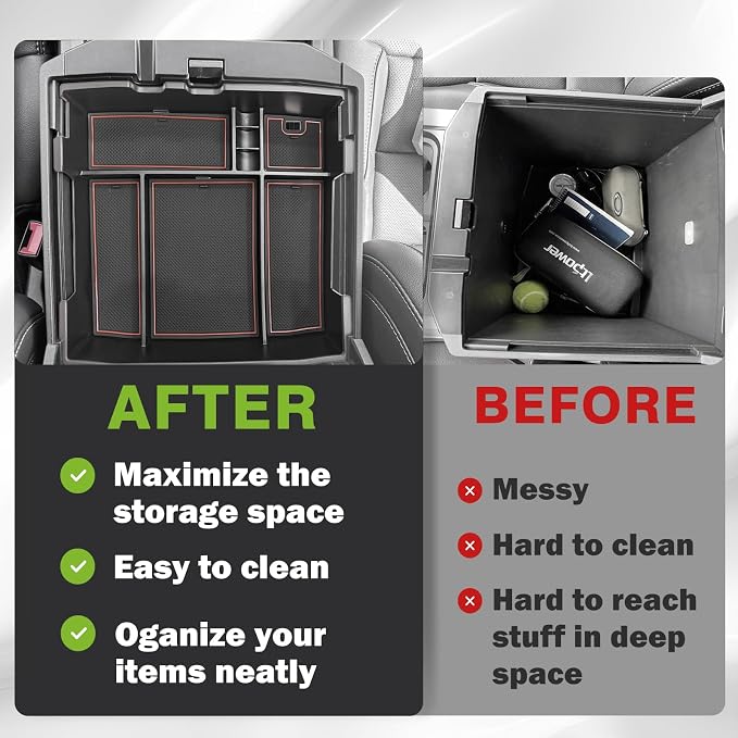 Muslogy Center Console Organizer(Fit With OEM Tray) (Brown)& Extra Thick Armrest Cover (Bucket Seat Only) Compatible with Ford F250 2023-2024