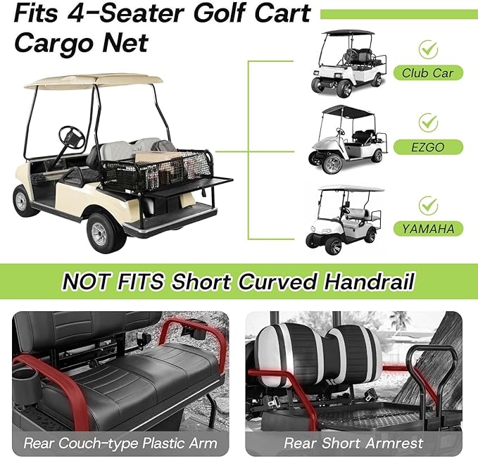 4 Passenger Golf Cart Cargo Net for Club Car EZGO Yamaha Adjustable Elastic Storage Net Black Washable Grocery Shopping Bag