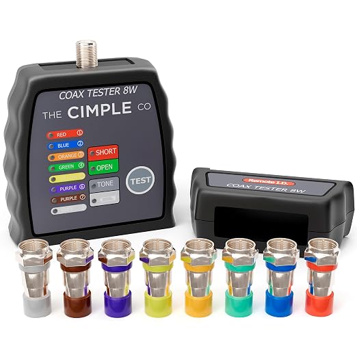 THE CIMPLE CO Coax Cable Tester, Tracer, and Toner - 8-Port Coaxial Cable Mapper and Locator with Color-Coded Remotes - Wire Tracer and Continuity Tester for Up to 8 Locations - 8 Ports, Black