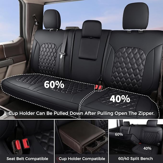Huidasource Wrangler JL Seat Covers 4 Door, Wrangler Leather Seat Covers Full Set, Waterproof Seat Cushion Covers Fit for Jeep Wrangler JL 4-Door 2018-2026 with Rear Cupholder (Full Set/Black)