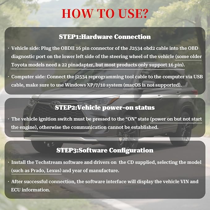 Mini Vci J2534 Cable for Toyota Techstream-Latest Version V18.00.008,OBD2 to USB Diagnostic and Reprogramming Cable Fits Toyota Lexus Scion Vehicles,Work with Windows XP Win7 Win10(32/64bit)