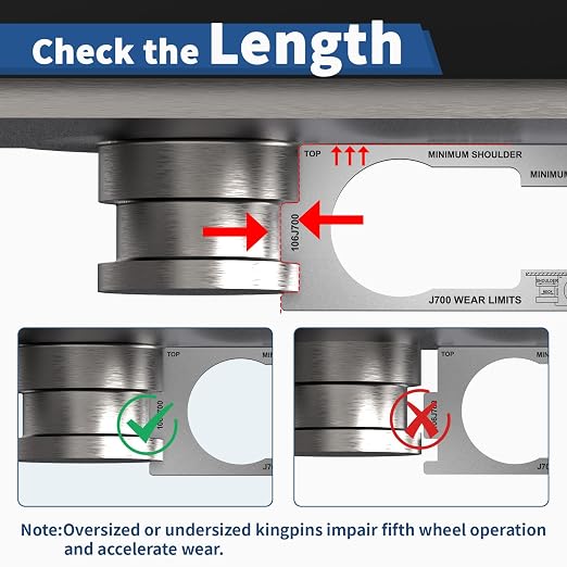 King Pin Gauge Tool, Fifth Wheel King Pin Checker Complies with SAE J700 Standard for Wear, Height & Squareness Measurement, Prevent Trailer Accidents,Silver