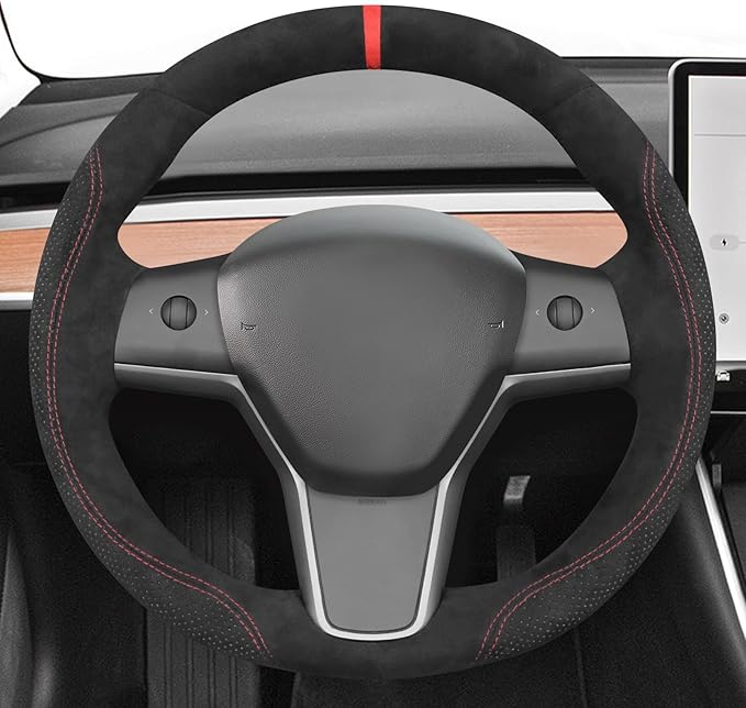 MEWANT Hand Stitch Steering Wheel Cover for Tesla Model 3 2017-2023 Model Y 2020-2023 Black 9040 Athsude Custom Fit DIY Wrap Interior Accessories