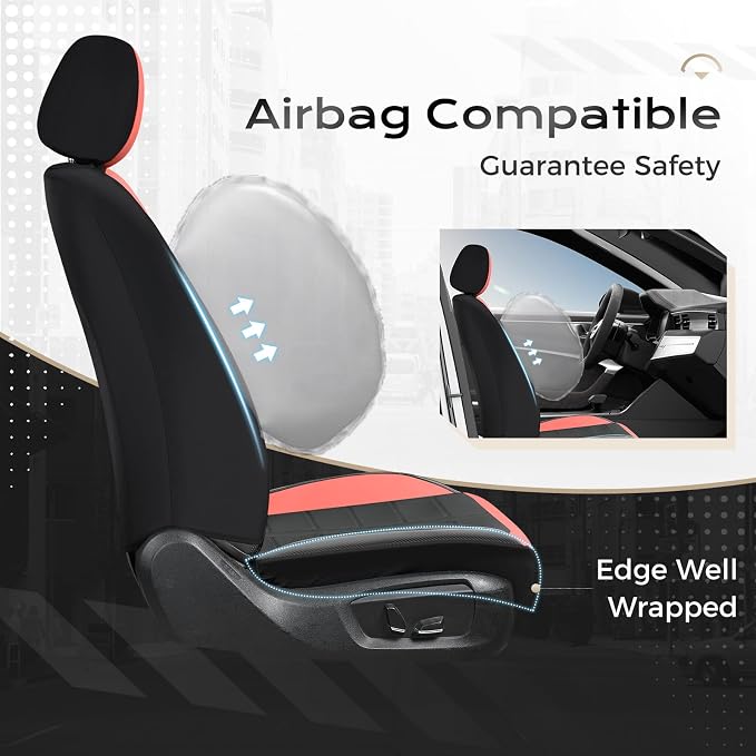 Coverado Seat Covers, Car Seat Covers Front Seats Faux Leather Automotive Seat Covers Luxury Waterproof Car Seat Cover Protectors Universal Fit for Most Cars SUV Trucks, Red&Black