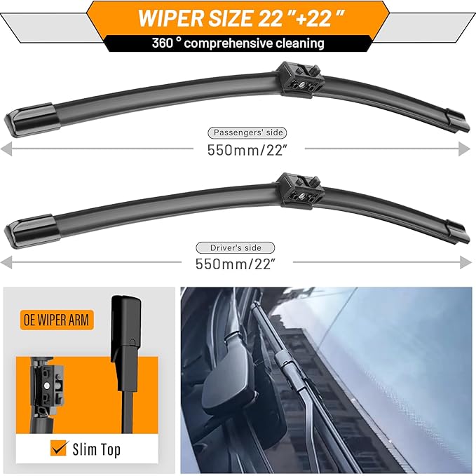 AUTOBOO 22"+22" Windshield Wiper Blade Sets Replacement for Mercedes Benz C class and GLC class 2015-2020 W205 C205 A205 -Original Factory Quality (Pack of 2)