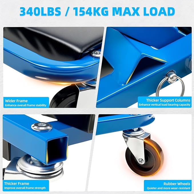 Mechanic Creeper 36 inches 3-in-1 Mode Z Seat 340lbs Capacity, Foldable Garage Adjustable Rolling Folding with 6pcs Wheels Roller, Lay Down Sit Lean Back, Under Car Auto Repair, Blue, Man Gift