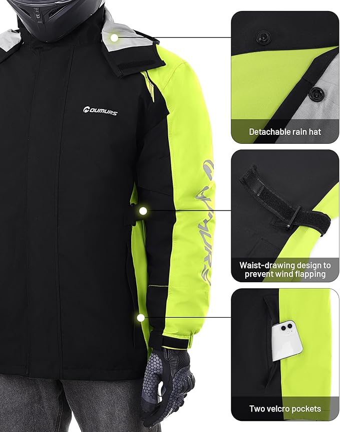 Oumurs Motorcycle Rain Suit For Men & Women Waterproof Motorcycle Rain Gear Fishing Riding Golf Working Bike Hunting Camping Rain Coat, Lightweight Nylon Reflective Rain Jacket Rain Pants