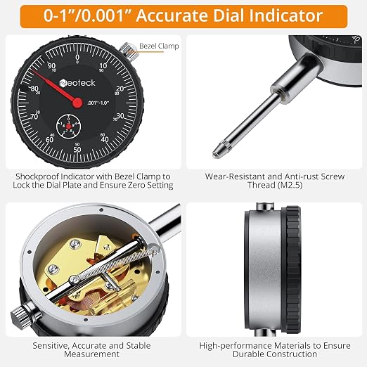 Neoteck Disc Brake Rotor Gauge Set 0-1"/0.001" Ball Joint Runout Gauge Set with 13.77" Flexible Arm and 7" Tight Grip Locking Plier,Widely Used in Automotive Maintenance and Industrial Processes-Black