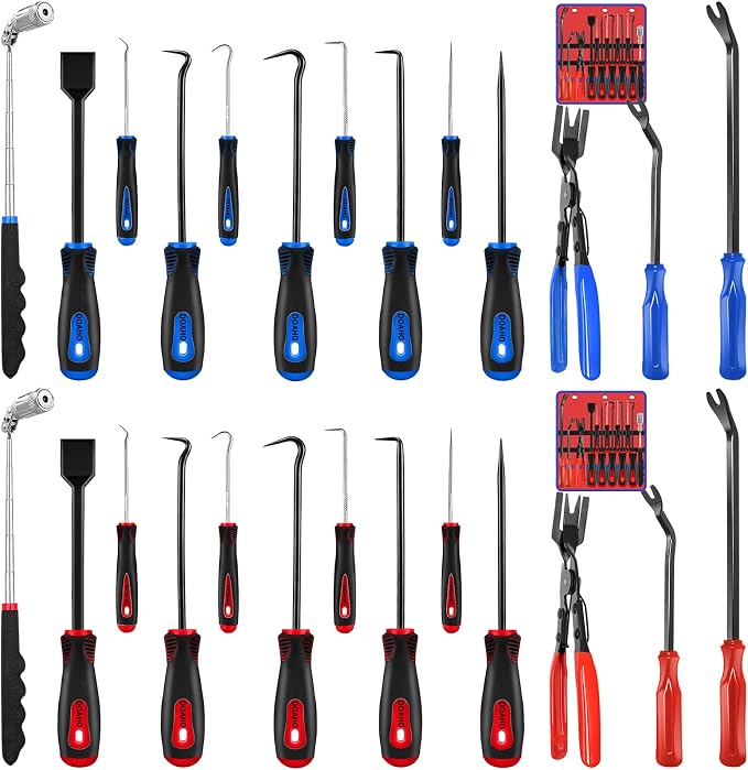 Doaho 13 Pcs Automotive Pick Set and Hook Tool Kit with Auto Gasket Scraper Clip Removal Plier Rivets Puller Telescoping Magnetic Pickup Gasket Scraper for Automotive Repair