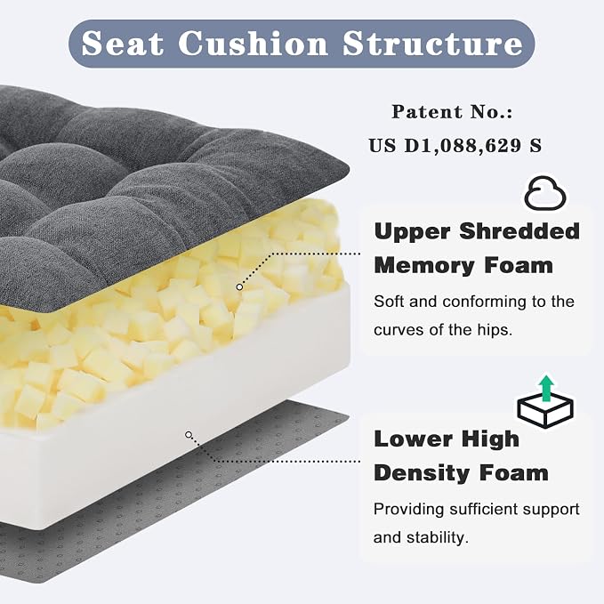 baibu Large Memory Foam Recliner Cushions with Lumbar Support Pillow for Elderly, 20x20x5 Inch Thick Dual-Layer Patent Design Non-Slip Recliner Seat Cushion for Reduce Hip & Lumbar Pain, Dark Grey