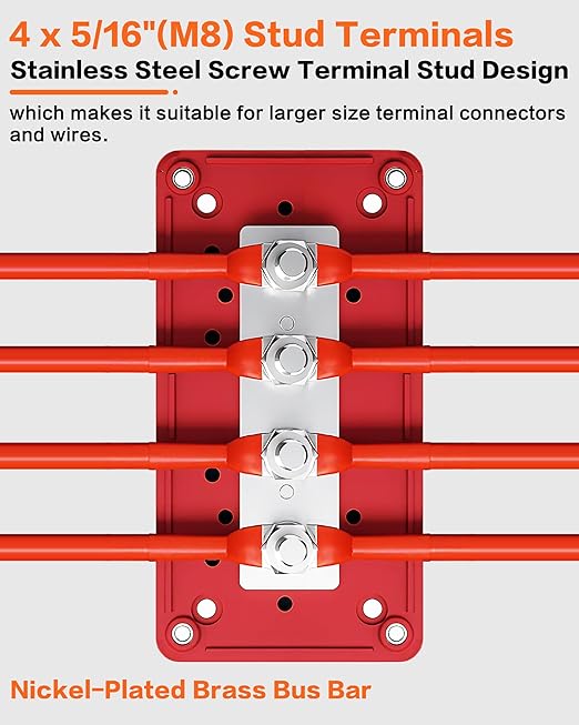 IZTOSS Bus Bar 12v Waterproof Power Distribution Block with 4 x 5/16"(M8) Terminal Studs Heavy Duty Battery Marine Bus Bar for Automotive Marine RV Truck - Positive & Negative