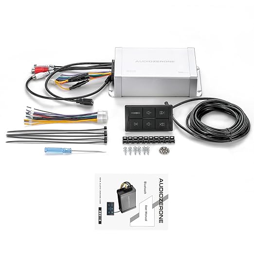 Marine Bluetooth Amplifier car Audio System Waterproof Multi-Function Remote Class D Amp ATV UTV Amp 4 Channel Output (Silvery)