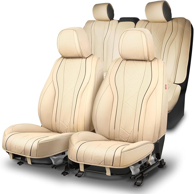 Touring Series Leatherette Full Set Seat Covers Universal for Cars Trucks SUV, Beige, CA-SC-Touring-Full-BE