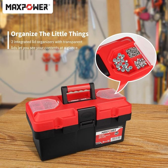 MAXPOWER Plastic Tool Box 14" and Multifunctional Pliers Set