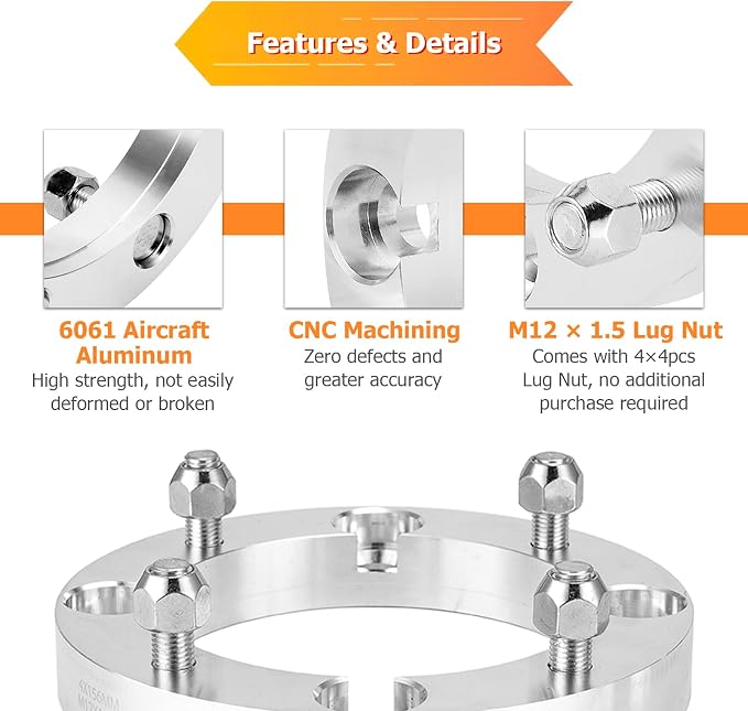 WeiSen 1.0 inch 4x156mm Wheel Spacer w/ M12x1.5 Studs & 131mm Hub Bore Compatible with Polaris RZR Pro XP Ranger 1000 900 General 2013-2025, 4PCS UTV Aluminum Wheel Adapter
