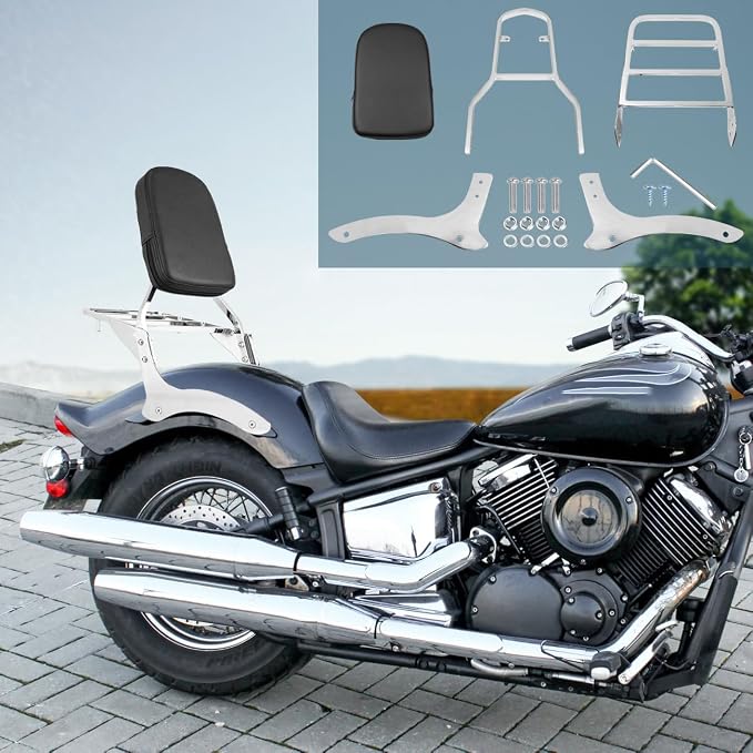 Motorcycle Rear Backrest Sissy Bar With Luggage Rack Compatible With For 1999-2011 Yamaha VStar Dragstar 1100 XVS1100 DS1100 Detachable Passenger Sissy Bar Backrest