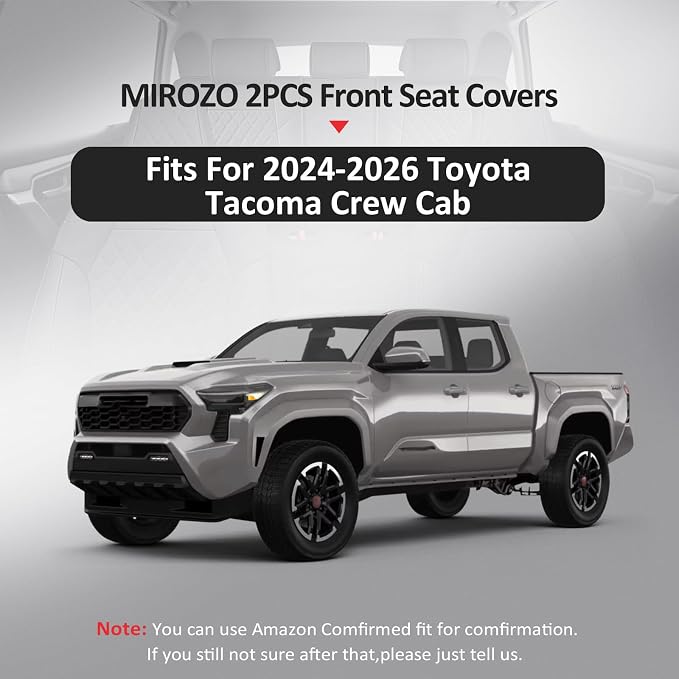 MIROZO Front Seat Covers for Tacoma,2PCS Leather Truck Seat Covers Waterproof Car Seat Covers Fits for 2024 2025 2026 Toyota Tacoma Crew Cab,Car Seat Protector Truck Tacoma (Black,2PCS Front)