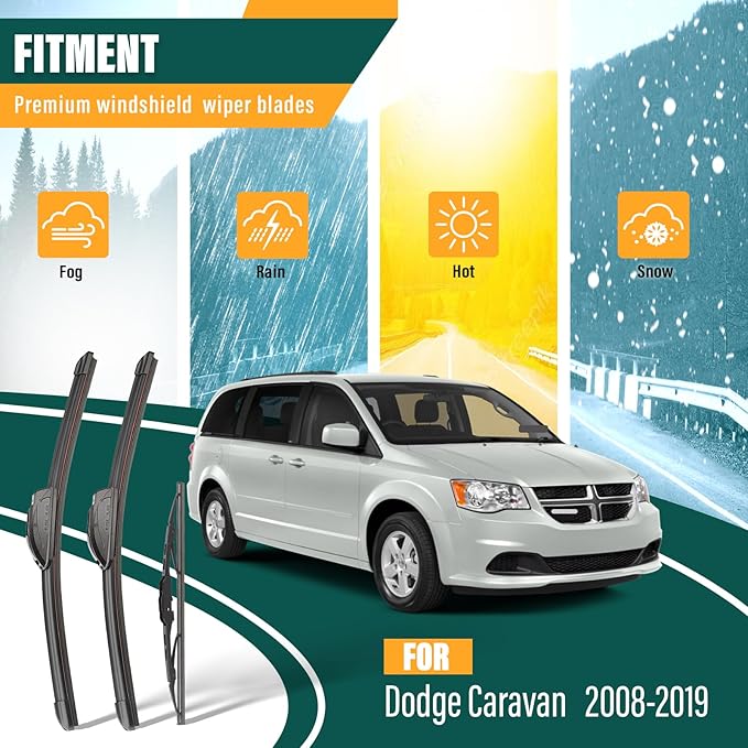 Windshield Wiper Blades Replacement for Dodge Grand Caravan 2008-2020 Chrysler Town & Country 2008-2016,Original Equipment Replacement Front Rear Wiper Blade Set - 26" 20" 16" (Set of 3)