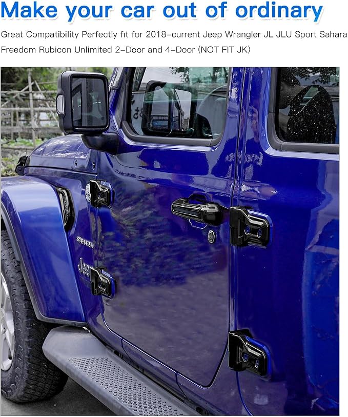 Barong for Jeep Wrangler JL JLU 2018-2025 Accessories Exterior Decoration Door Hinge Handle Engine Hood Hinge Hood Latch Wheel Eyebrow Side Air Outlet Rear Window Hinge Cover 26PCS Full Set (Black)