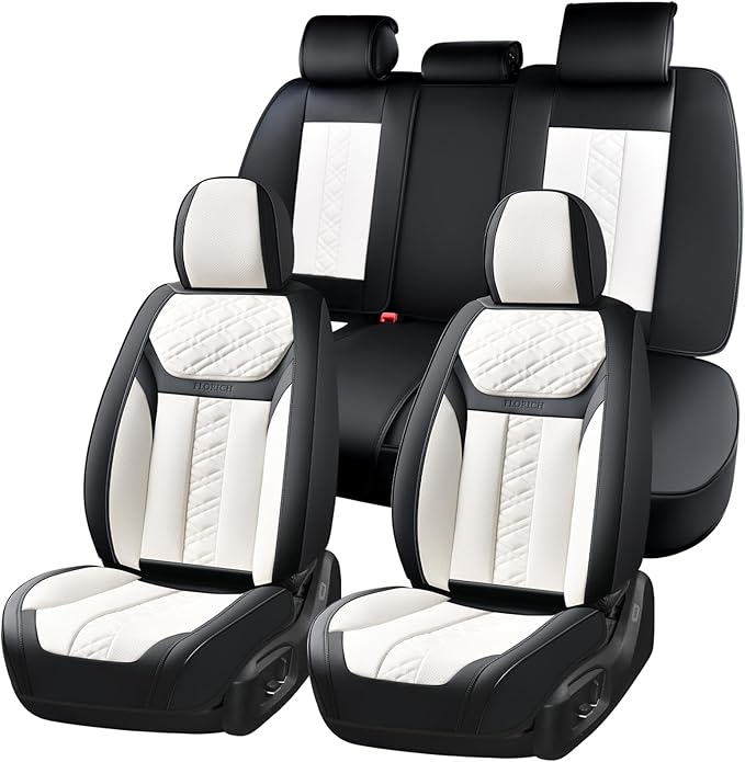 FLORICH Seat Covers, Atomutive Car Seat Covers Full Sets, Waterproof Seat Cover for Cars, Luxury Leather Universal Seat Cover Accessories Fit for Most Cars SUV Truck Sedans(White)