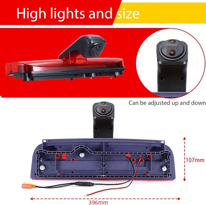 Brake Light Dual Rear View Camera Third Brake Lamp Backup Camera with Dual Lens Double Cameras Replacement for Ford Transit Connect2 II/XL Cargo Titanium Passenger Wagon 2014-2022