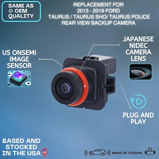 Backup Camera Replaces for 2013 2014 2015 2016 2017 2018 2019 | Ford Taurus/Taurus Sho/Taurus Police, OE Part # EG1Z-19G490-A, EG1T1-9G490-AA, DG1Z-19G490-A